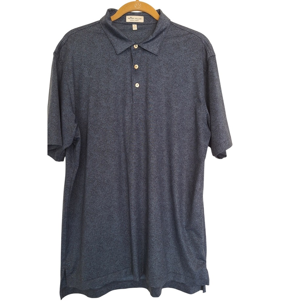 Peter Millar summer comfort polo shirt men's L gray‎ floral